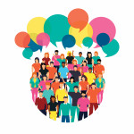 illustration group chatting speech bubbles.