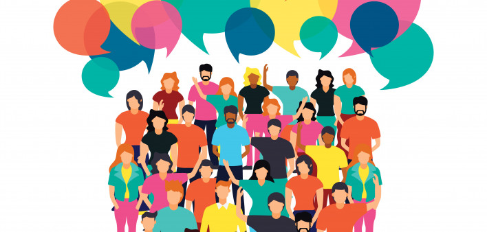 illustration group chatting speech bubbles.