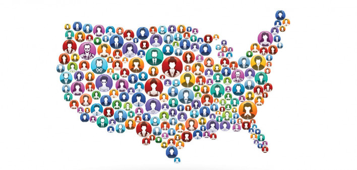 map of the United States made up of icons of people