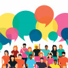 illustration group chatting speech bubbles.