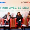 French AIDS ambassador Michèle Boccoz, executive director of UNAIDS Michel Sidibé,  mayor of Paris Anne Hidalgo and Christine Kafando, a community health worker from Burkina Faso, speak at a press conference on the new 90-90-90 UNAIDS report.