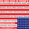 A “No AIDS 2020 in Trump’s USA” sticker design