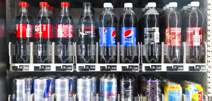 Soft Drinks in a Vending Machine at the Frankfurt Main Airport.